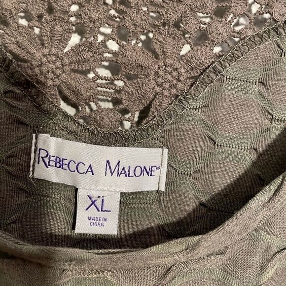 Rebecca Malone Olive Green Top Lace Accents - Picture 3 of 8